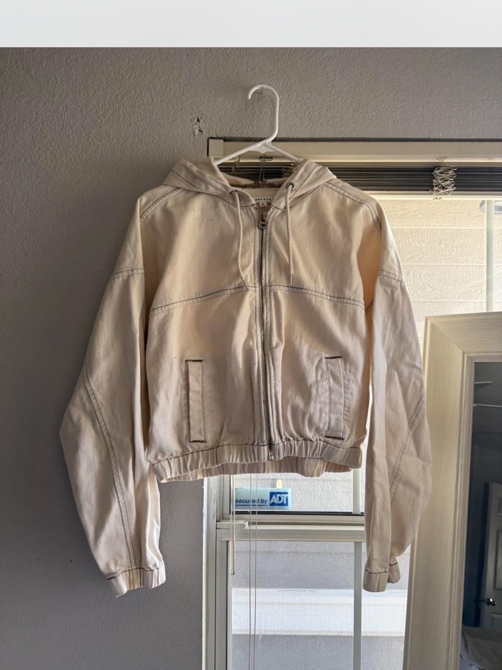 PacSun Cream Hooded Zip Bomber Jacket